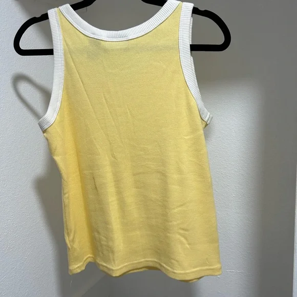 100% cotton New York & Company Yellow Tank Top with White Trim ribbed - Picture 2 of 4